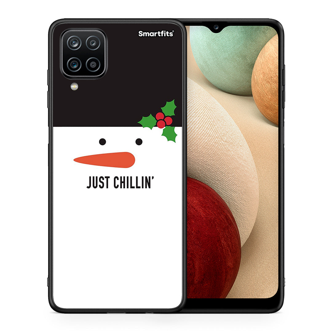 Θήκη Samsung A12 Christmas Chillin από τη Smartfits με σχέδιο στο πίσω μέρος και μαύρο περίβλημα | Samsung A12 Christmas Chillin case with colorful back and black bezels