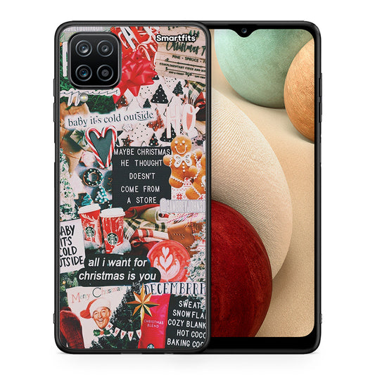 Θήκη Samsung A12 Christmas Happiness από τη Smartfits με σχέδιο στο πίσω μέρος και μαύρο περίβλημα | Samsung A12 Christmas Happiness case with colorful back and black bezels