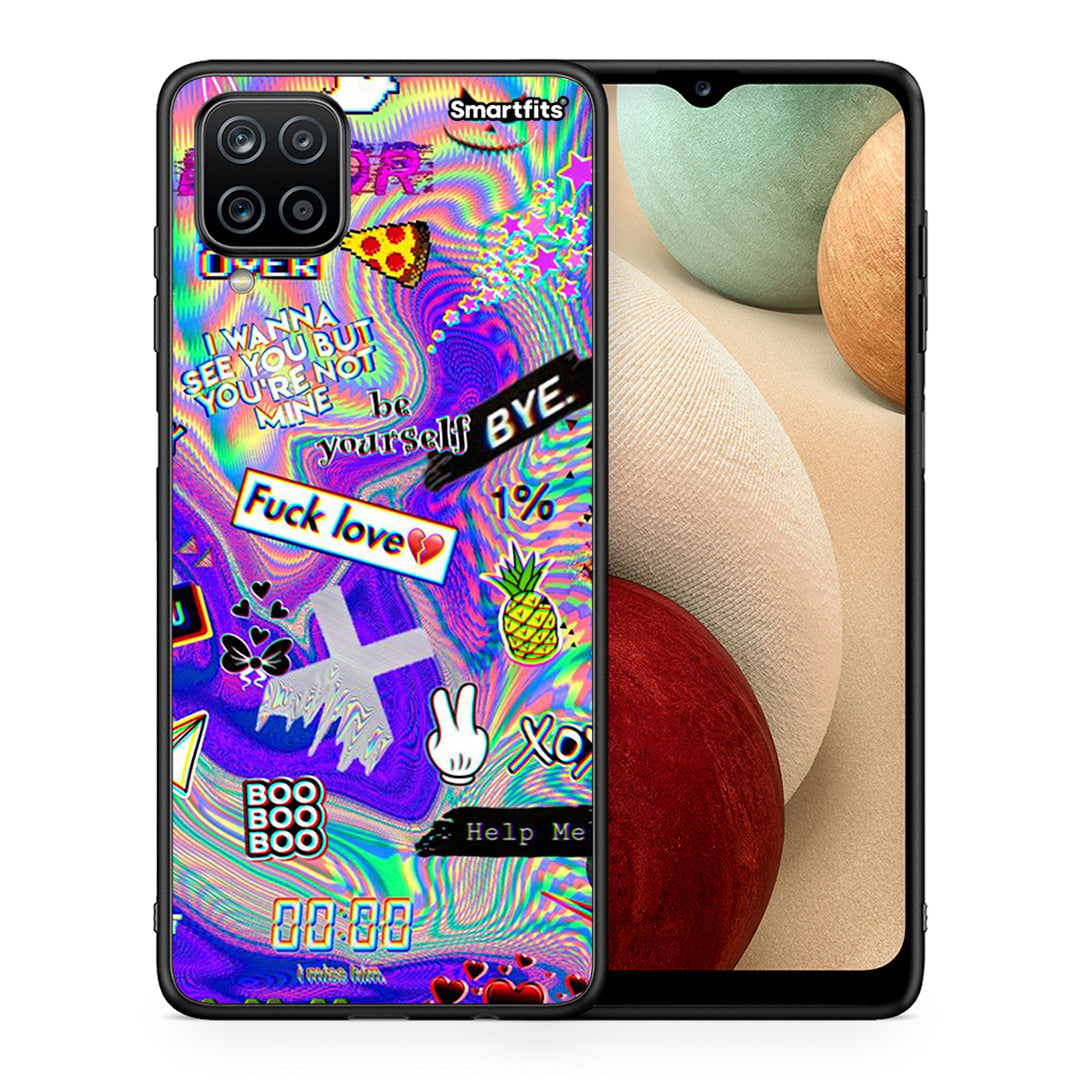 Θήκη Samsung A12 Game Over από τη Smartfits με σχέδιο στο πίσω μέρος και μαύρο περίβλημα | Samsung A12 Game Over case with colorful back and black bezels