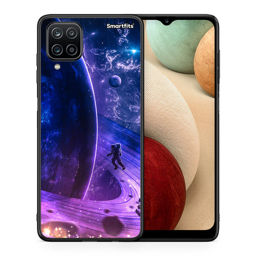 Θήκη Samsung A12 Lost Astronaut από τη Smartfits με σχέδιο στο πίσω μέρος και μαύρο περίβλημα | Samsung A12 Lost Astronaut case with colorful back and black bezels