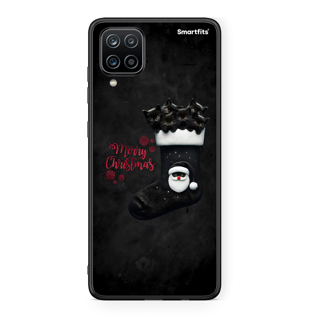 Samsung A12 Merry Cat Christmas θήκη από τη Smartfits με σχέδιο στο πίσω μέρος και μαύρο περίβλημα | Smartphone case with colorful back and black bezels by Smartfits