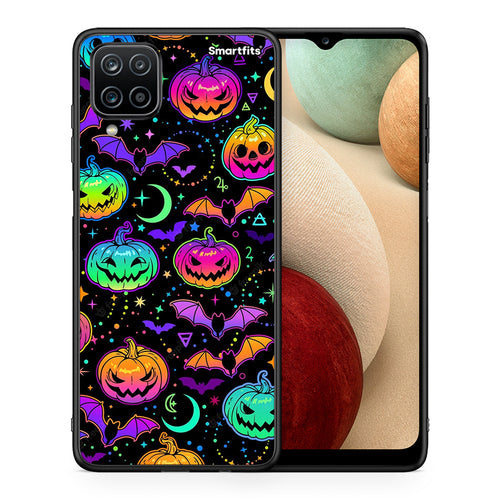 Θήκη Samsung A12 Neon Halloween από τη Smartfits με σχέδιο στο πίσω μέρος και μαύρο περίβλημα | Samsung A12 Neon Halloween case with colorful back and black bezels