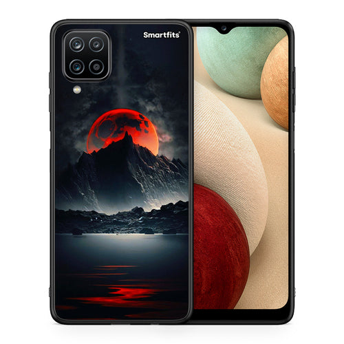 Θήκη Samsung A12 Red Full Moon από τη Smartfits με σχέδιο στο πίσω μέρος και μαύρο περίβλημα | Samsung A12 Red Full Moon case with colorful back and black bezels