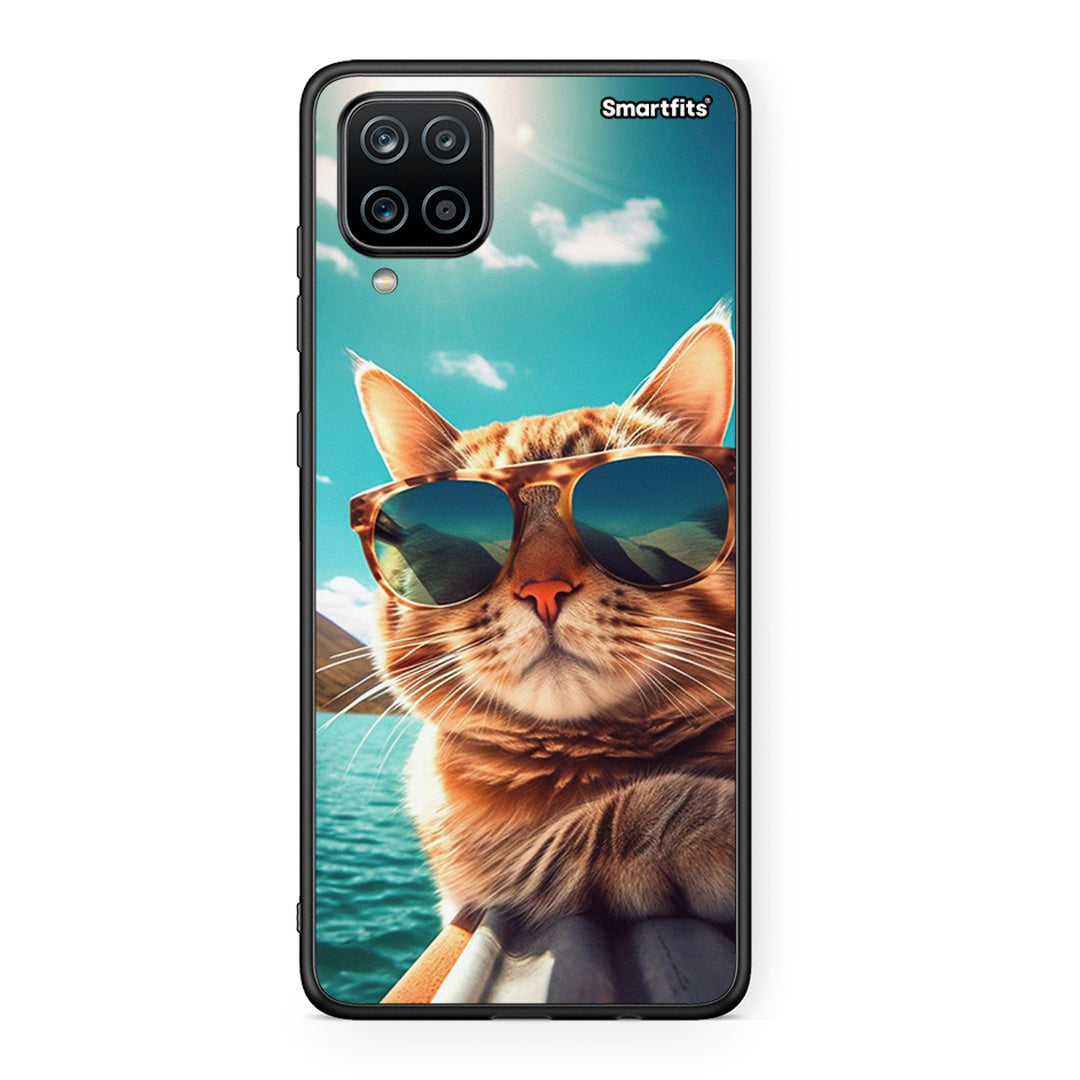 Samsung A12 Summer Cat θήκη από τη Smartfits με σχέδιο στο πίσω μέρος και μαύρο περίβλημα | Smartphone case with colorful back and black bezels by Smartfits