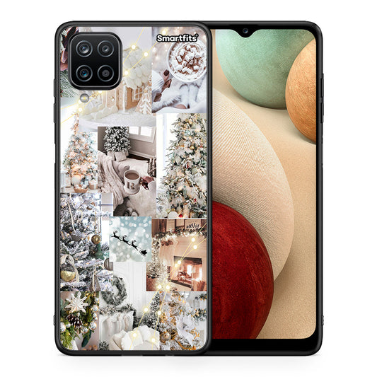 Θήκη Samsung A12 White Christmas από τη Smartfits με σχέδιο στο πίσω μέρος και μαύρο περίβλημα | Samsung A12 White Christmas case with colorful back and black bezels
