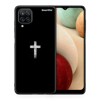 Θήκη Samsung A12 White Cross από τη Smartfits με σχέδιο στο πίσω μέρος και μαύρο περίβλημα | Samsung A12 White Cross case with colorful back and black bezels