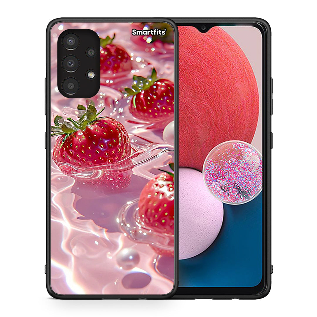 Θήκη Samsung A13 4G Juicy Strawberries από τη Smartfits με σχέδιο στο πίσω μέρος και μαύρο περίβλημα | Samsung A13 4G Juicy Strawberries case with colorful back and black bezels