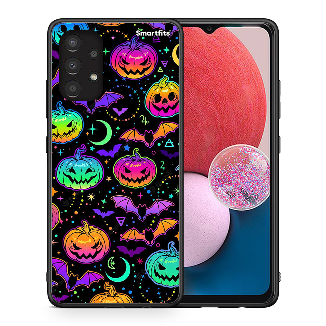 Θήκη Samsung A13 4G Neon Halloween από τη Smartfits με σχέδιο στο πίσω μέρος και μαύρο περίβλημα | Samsung A13 4G Neon Halloween case with colorful back and black bezels