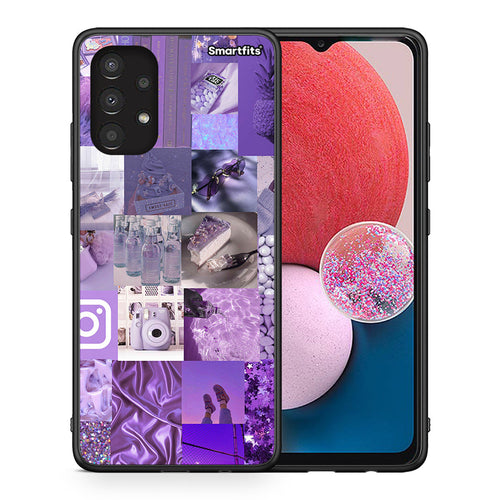 Θήκη Samsung A13 4G Purple Aesthetic Collage από τη Smartfits με σχέδιο στο πίσω μέρος και μαύρο περίβλημα | Samsung A13 4G Purple Aesthetic Collage case with colorful back and black bezels
