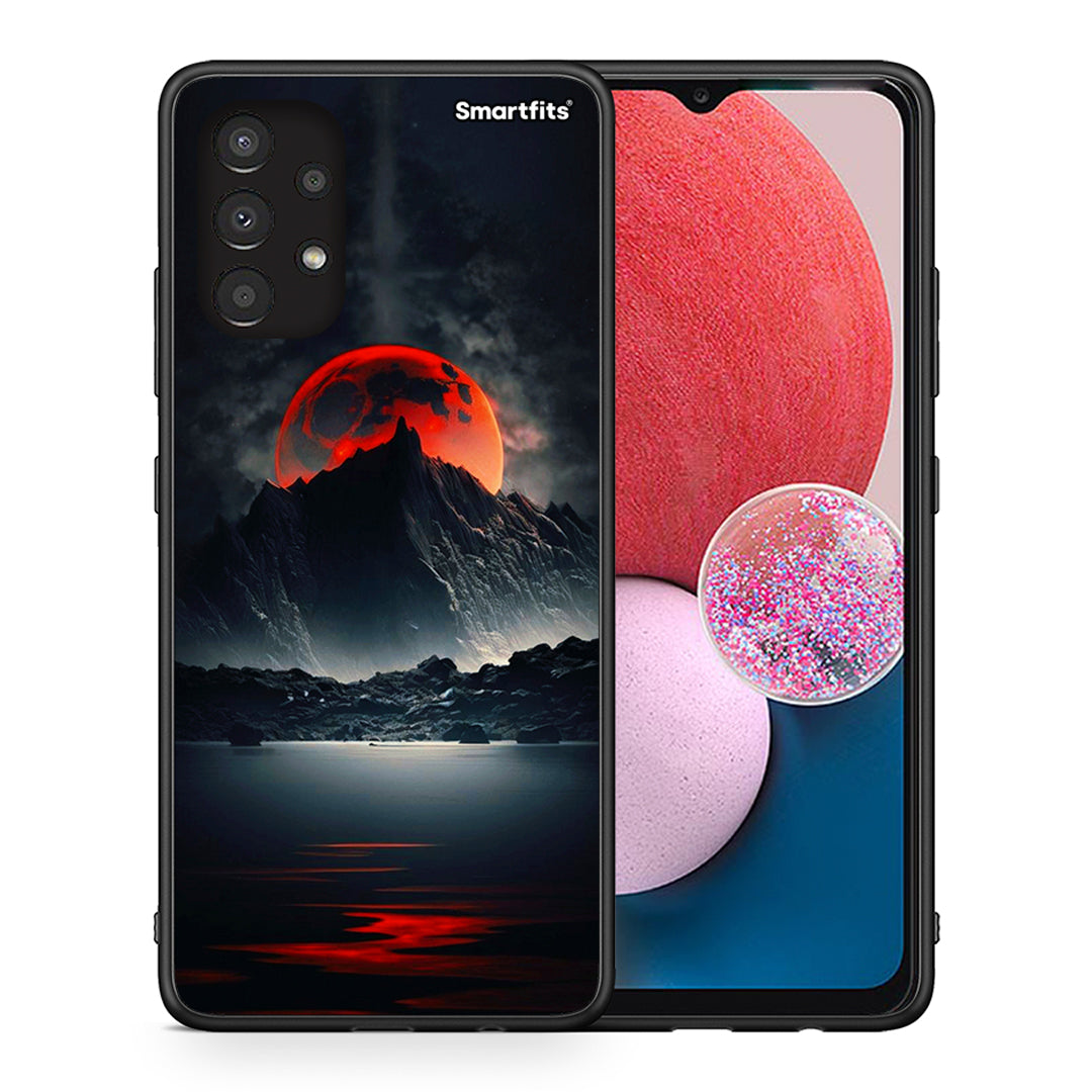 Θήκη Samsung A13 4G Red Full Moon από τη Smartfits με σχέδιο στο πίσω μέρος και μαύρο περίβλημα | Samsung A13 4G Red Full Moon case with colorful back and black bezels