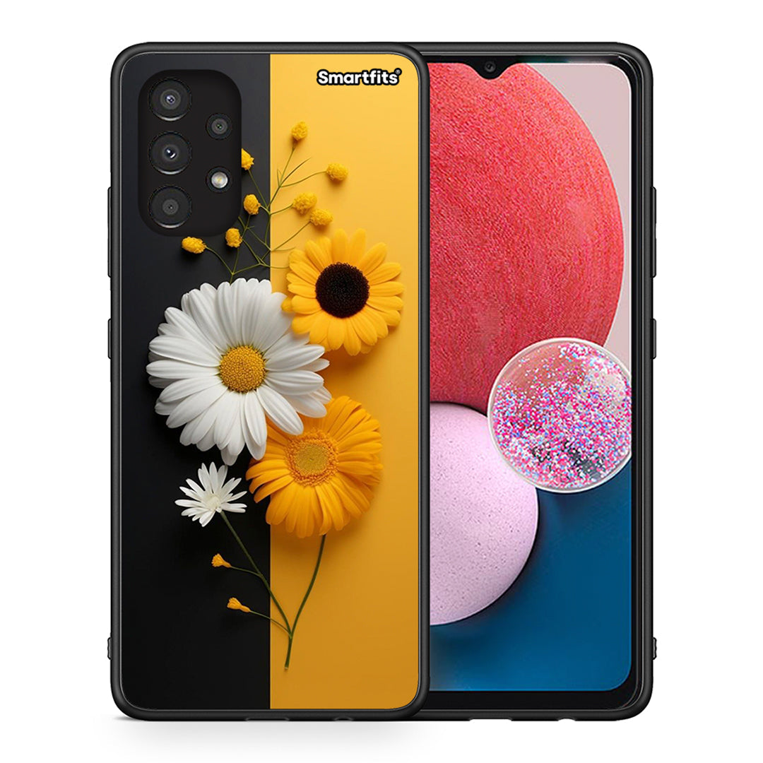 Θήκη Samsung A13 4G Yellow Daisies από τη Smartfits με σχέδιο στο πίσω μέρος και μαύρο περίβλημα | Samsung A13 4G Yellow Daisies case with colorful back and black bezels