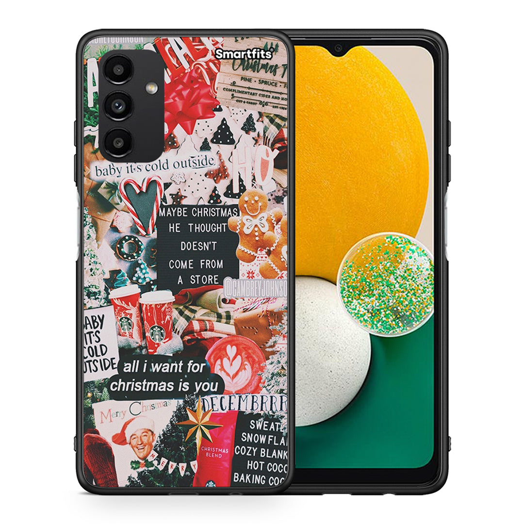 Θήκη Samsung A13 5G Christmas Happiness από τη Smartfits με σχέδιο στο πίσω μέρος και μαύρο περίβλημα | Samsung A13 5G Christmas Happiness case with colorful back and black bezels