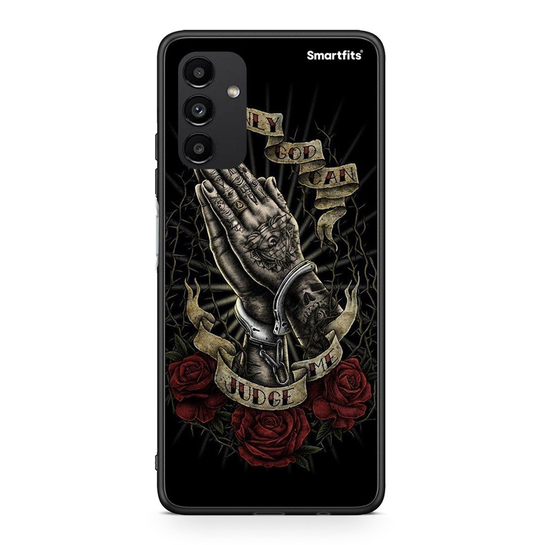 Samsung A04s Judge By God θήκη από τη Smartfits με σχέδιο στο πίσω μέρος και μαύρο περίβλημα | Smartphone case with colorful back and black bezels by Smartfits
