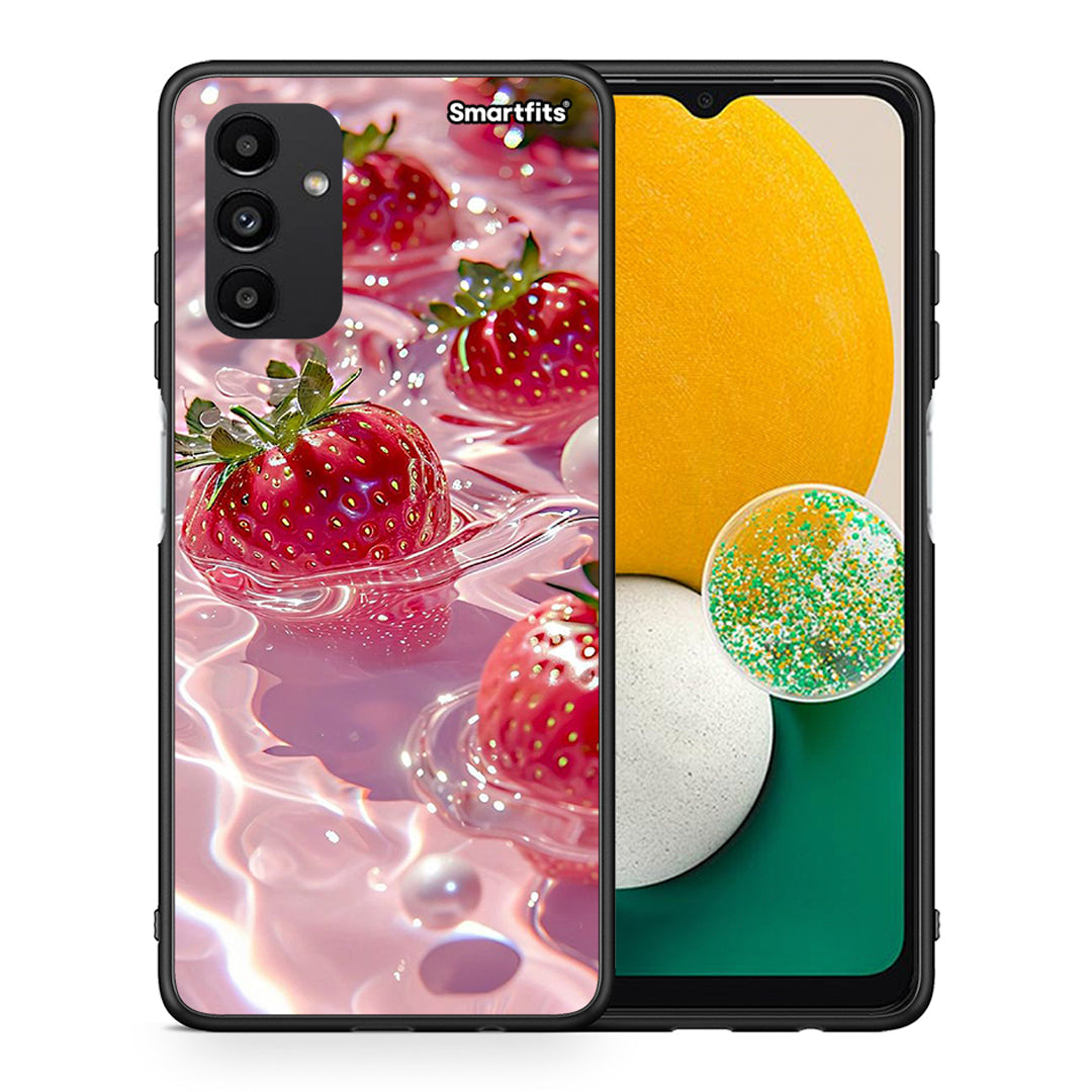 Θήκη Samsung A04s Juicy Strawberries από τη Smartfits με σχέδιο στο πίσω μέρος και μαύρο περίβλημα | Samsung A04s Juicy Strawberries case with colorful back and black bezels