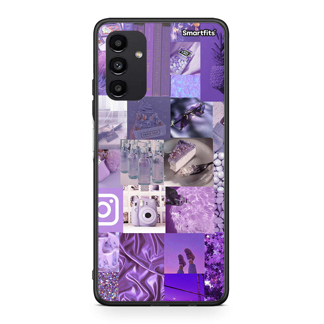 Samsung A04s Purple Aesthetic Collage θήκη από τη Smartfits με σχέδιο στο πίσω μέρος και μαύρο περίβλημα | Smartphone case with colorful back and black bezels by Smartfits