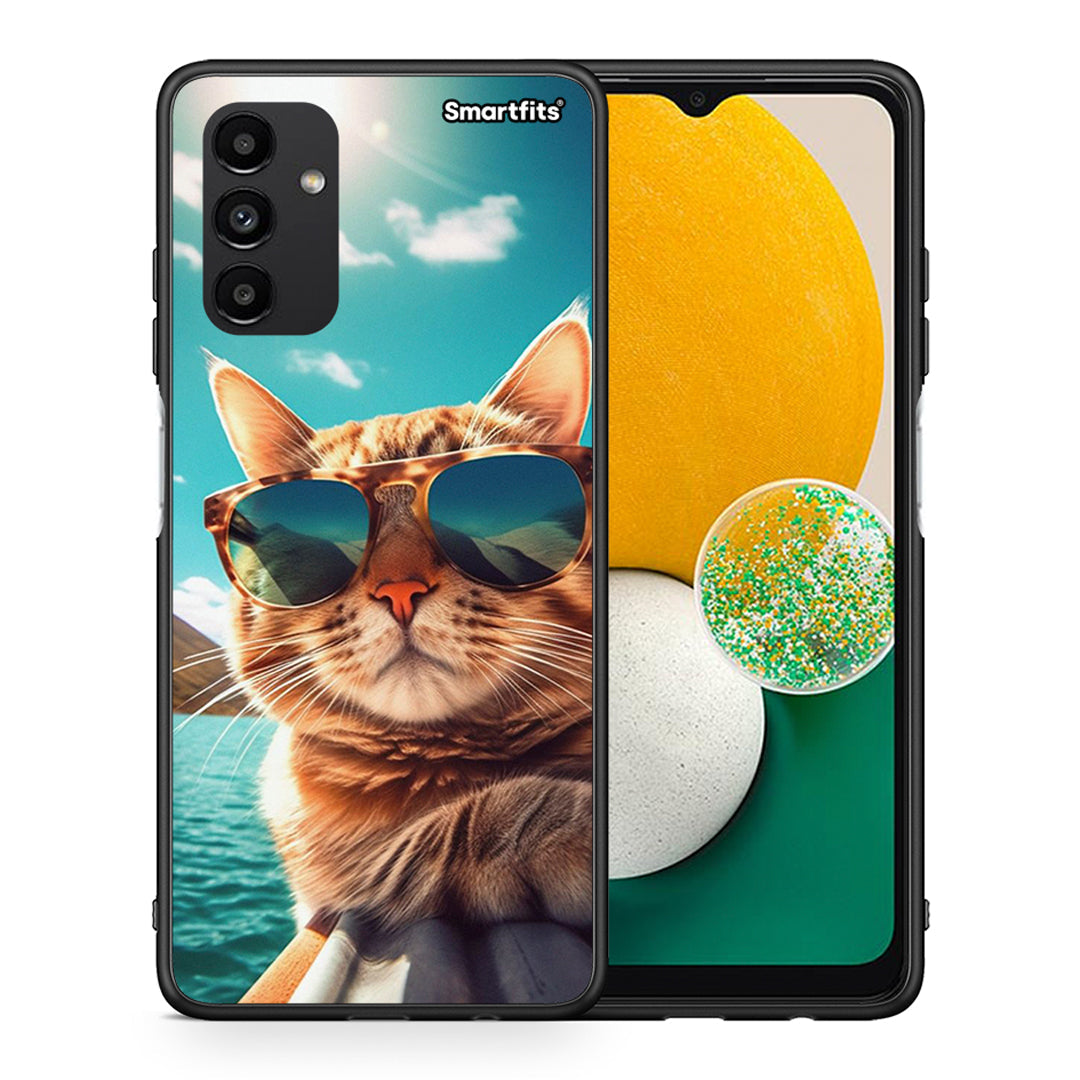 Θήκη Samsung A04s Summer Cat από τη Smartfits με σχέδιο στο πίσω μέρος και μαύρο περίβλημα | Samsung A04s Summer Cat case with colorful back and black bezels