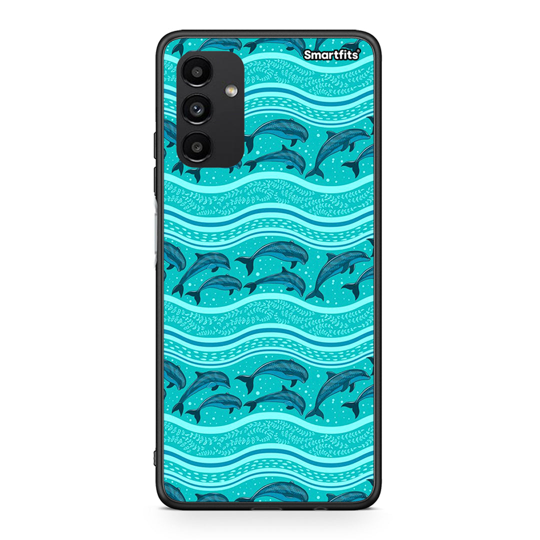 Samsung A04s Swimming Dolphins θήκη από τη Smartfits με σχέδιο στο πίσω μέρος και μαύρο περίβλημα | Smartphone case with colorful back and black bezels by Smartfits