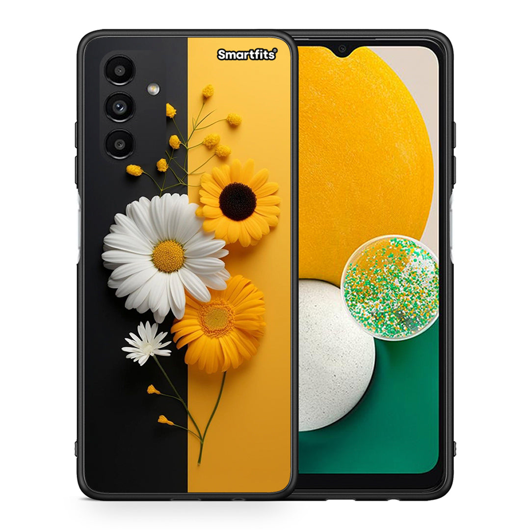 Θήκη Samsung A04s Yellow Daisies από τη Smartfits με σχέδιο στο πίσω μέρος και μαύρο περίβλημα | Samsung A04s Yellow Daisies case with colorful back and black bezels