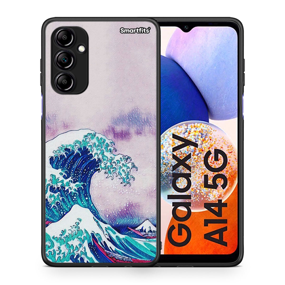 Θήκη Samsung Galaxy A14 / A14 5G Blue Waves από τη Smartfits με σχέδιο στο πίσω μέρος και μαύρο περίβλημα | Samsung Galaxy A14 / A14 5G Blue Waves Case with Colorful Back and Black Bezels