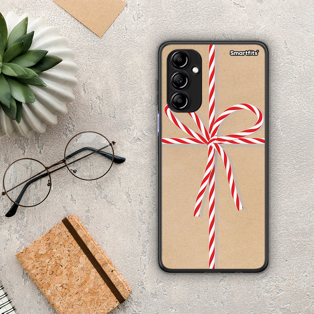 Θήκη Samsung Galaxy A14 / A14 5G Christmas Gift από τη Smartfits με σχέδιο στο πίσω μέρος και μαύρο περίβλημα | Samsung Galaxy A14 / A14 5G Christmas Gift Case with Colorful Back and Black Bezels