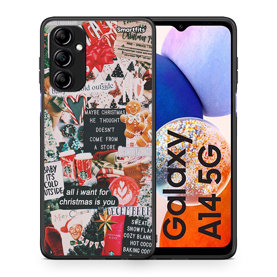 Θήκη Samsung Galaxy A14 / A14 5G Christmas Happiness από τη Smartfits με σχέδιο στο πίσω μέρος και μαύρο περίβλημα | Samsung Galaxy A14 / A14 5G Christmas Happiness Case with Colorful Back and Black Bezels