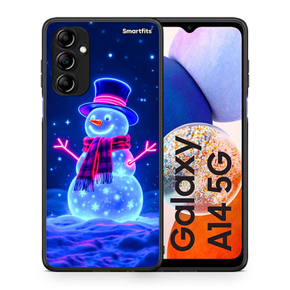 Θήκη Samsung Galaxy A14 / A14 5G Christmas Neon Snowman από τη Smartfits με σχέδιο στο πίσω μέρος και μαύρο περίβλημα | Samsung Galaxy A14 / A14 5G Christmas Neon Snowman Case with Colorful Back and Black Bezels
