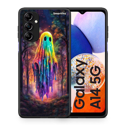 Θήκη Samsung Galaxy A14 / A14 5G Halloween Ghost από τη Smartfits με σχέδιο στο πίσω μέρος και μαύρο περίβλημα | Samsung Galaxy A14 / A14 5G Halloween Ghost Case with Colorful Back and Black Bezels