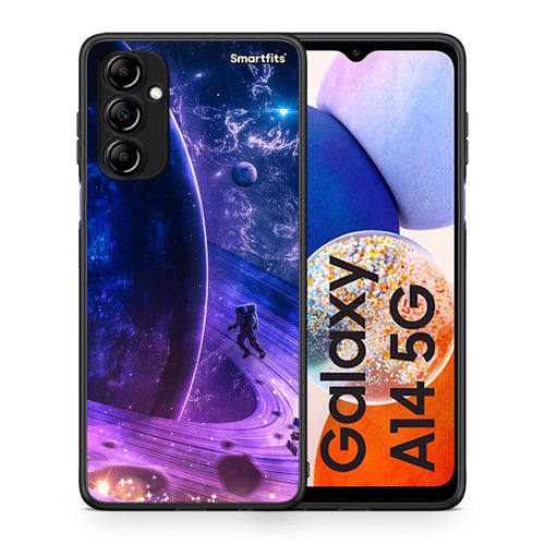 Θήκη Samsung Galaxy A14 / A14 5G Lost Astronaut από τη Smartfits με σχέδιο στο πίσω μέρος και μαύρο περίβλημα | Samsung Galaxy A14 / A14 5G Lost Astronaut Case with Colorful Back and Black Bezels