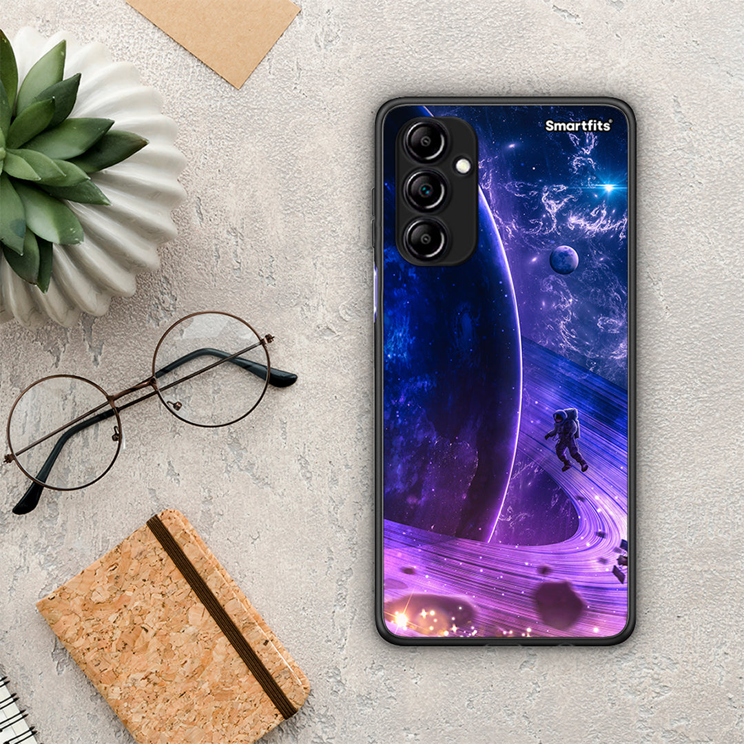 Θήκη Samsung Galaxy A14 / A14 5G Lost Astronaut από τη Smartfits με σχέδιο στο πίσω μέρος και μαύρο περίβλημα | Samsung Galaxy A14 / A14 5G Lost Astronaut Case with Colorful Back and Black Bezels