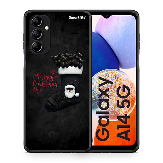 Θήκη Samsung Galaxy A14 / A14 5G Merry Cat Christmas από τη Smartfits με σχέδιο στο πίσω μέρος και μαύρο περίβλημα | Samsung Galaxy A14 / A14 5G Merry Cat Christmas Case with Colorful Back and Black Bezels