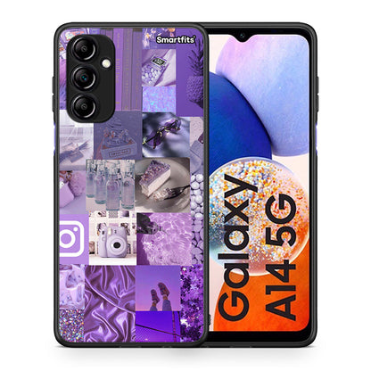 Θήκη Samsung Galaxy A14 / A14 5G Purple Aesthetic Collage από τη Smartfits με σχέδιο στο πίσω μέρος και μαύρο περίβλημα | Samsung Galaxy A14 / A14 5G Purple Aesthetic Collage Case with Colorful Back and Black Bezels