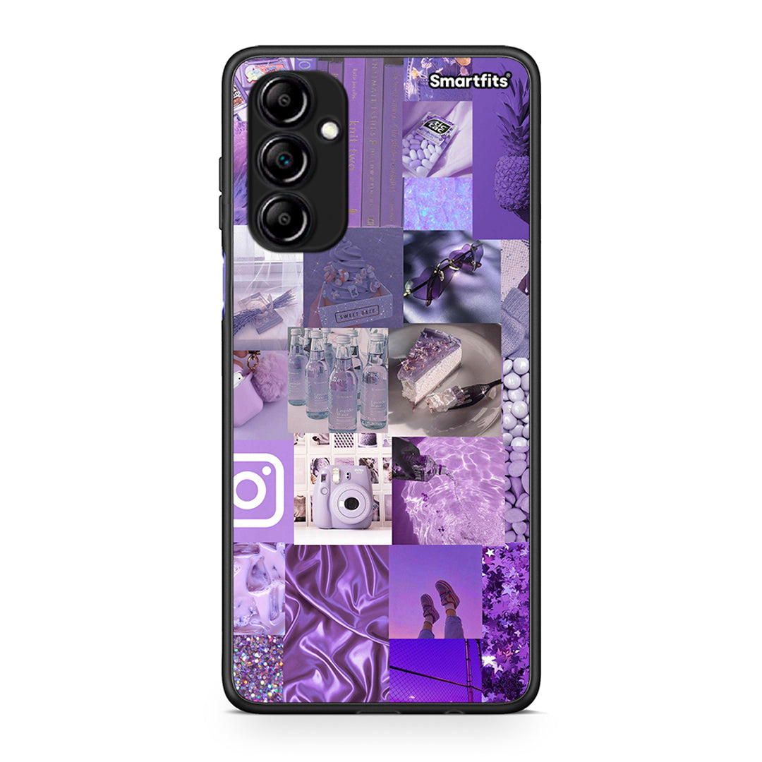 Θήκη Samsung Galaxy A14 / A14 5G Purple Aesthetic Collage από τη Smartfits με σχέδιο στο πίσω μέρος και μαύρο περίβλημα | Samsung Galaxy A14 / A14 5G Purple Aesthetic Collage Case with Colorful Back and Black Bezels