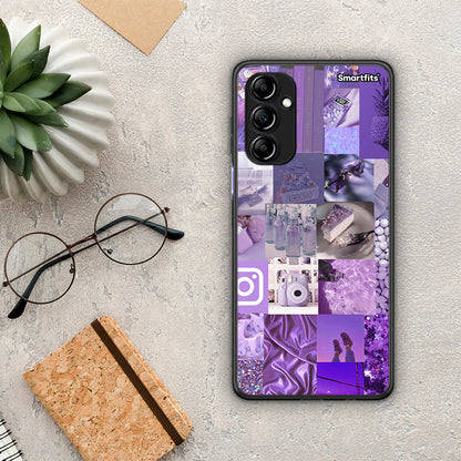 Θήκη Samsung Galaxy A14 / A14 5G Purple Aesthetic Collage από τη Smartfits με σχέδιο στο πίσω μέρος και μαύρο περίβλημα | Samsung Galaxy A14 / A14 5G Purple Aesthetic Collage Case with Colorful Back and Black Bezels