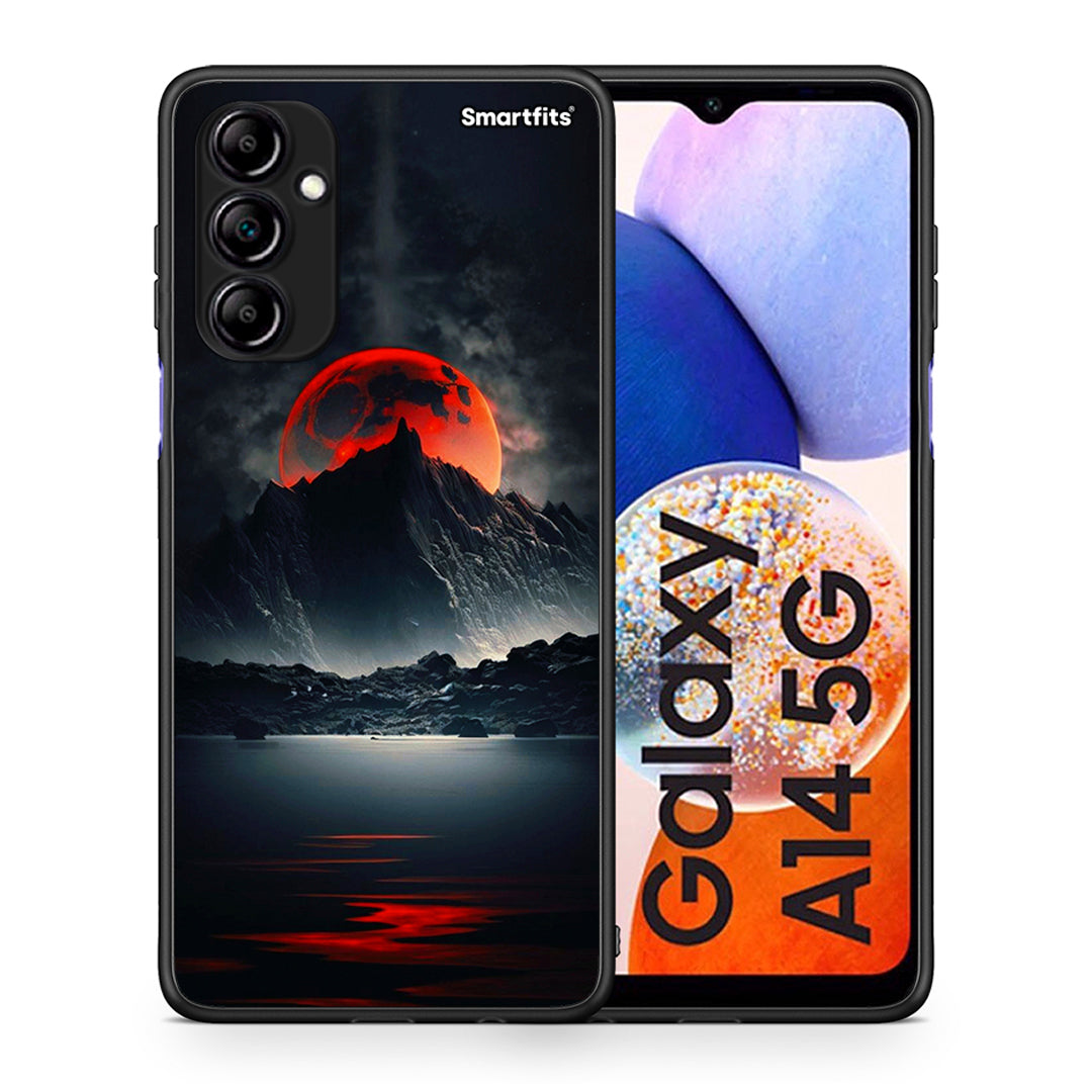 Θήκη Samsung Galaxy A14 / A14 5G Red Full Moon από τη Smartfits με σχέδιο στο πίσω μέρος και μαύρο περίβλημα | Samsung Galaxy A14 / A14 5G Red Full Moon Case with Colorful Back and Black Bezels