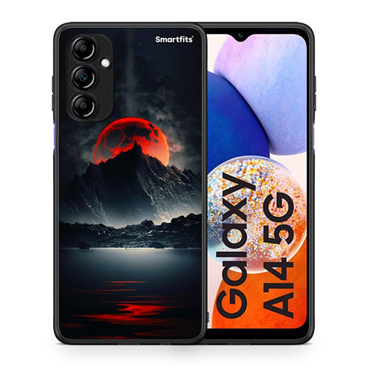 Θήκη Samsung Galaxy A14 / A14 5G Red Full Moon από τη Smartfits με σχέδιο στο πίσω μέρος και μαύρο περίβλημα | Samsung Galaxy A14 / A14 5G Red Full Moon Case with Colorful Back and Black Bezels