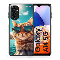Thumbnail for Θήκη Samsung Galaxy A14 / A14 5G Summer Cat από τη Smartfits με σχέδιο στο πίσω μέρος και μαύρο περίβλημα | Samsung Galaxy A14 / A14 5G Summer Cat Case with Colorful Back and Black Bezels