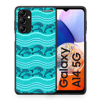 Thumbnail for Θήκη Samsung Galaxy A14 / A14 5G Swimming Dolphins από τη Smartfits με σχέδιο στο πίσω μέρος και μαύρο περίβλημα | Samsung Galaxy A14 / A14 5G Swimming Dolphins Case with Colorful Back and Black Bezels