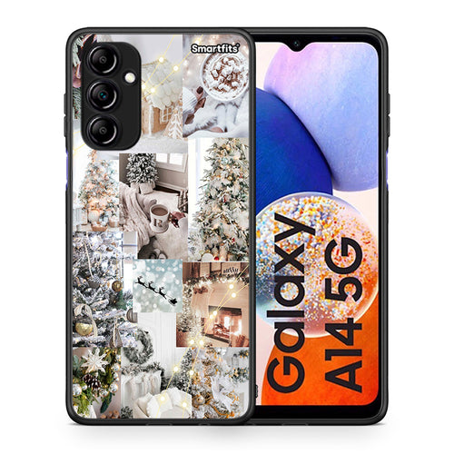 Θήκη Samsung Galaxy A14 / A14 5G White Christmas από τη Smartfits με σχέδιο στο πίσω μέρος και μαύρο περίβλημα | Samsung Galaxy A14 / A14 5G White Christmas Case with Colorful Back and Black Bezels
