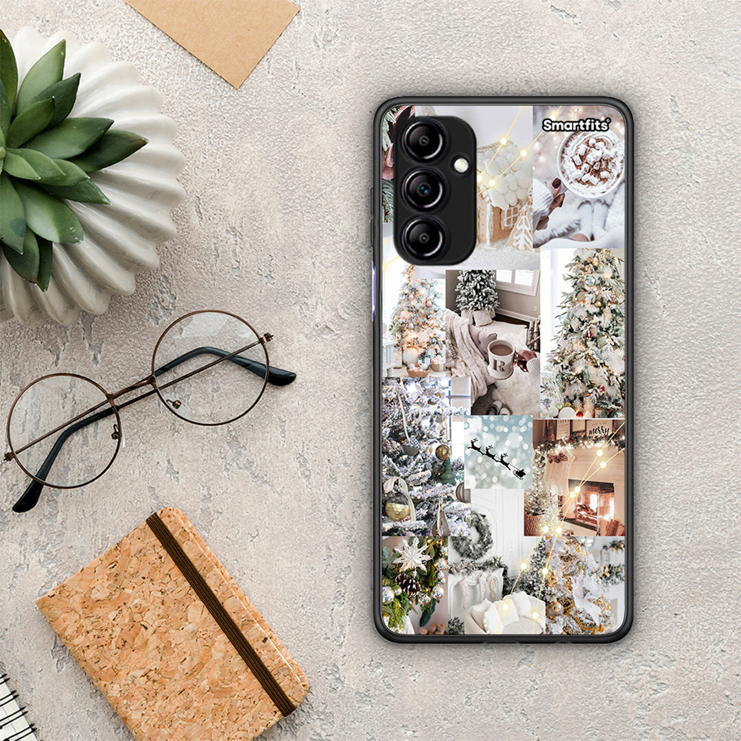 Θήκη Samsung Galaxy A14 / A14 5G White Christmas από τη Smartfits με σχέδιο στο πίσω μέρος και μαύρο περίβλημα | Samsung Galaxy A14 / A14 5G White Christmas Case with Colorful Back and Black Bezels