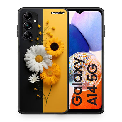 Θήκη Samsung Galaxy A14 / A14 5G Yellow Daisies από τη Smartfits με σχέδιο στο πίσω μέρος και μαύρο περίβλημα | Samsung Galaxy A14 / A14 5G Yellow Daisies Case with Colorful Back and Black Bezels