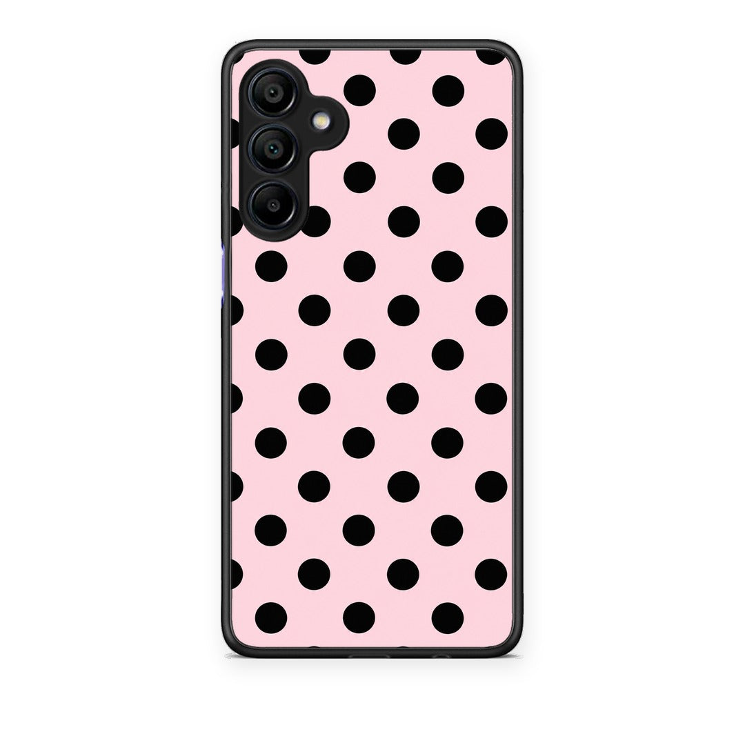 Θήκη Samsung Galaxy A15 4G / 5G Black Polka Dots on Pink από τη Smartfits με σχέδιο στο πίσω μέρος και μαύρο περίβλημα | Samsung Galaxy A15 4G / 5G Black Polka Dots on Pink case with colorful back and black bezels