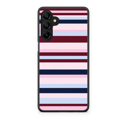 Θήκη Samsung Galaxy A15 4G / 5G Burgundy Pink and Blue Horizontal Stripes από τη Smartfits με σχέδιο στο πίσω μέρος και μαύρο περίβλημα | Samsung Galaxy A15 4G / 5G Burgundy Pink and Blue Horizontal Stripes case with colorful back and black bezels