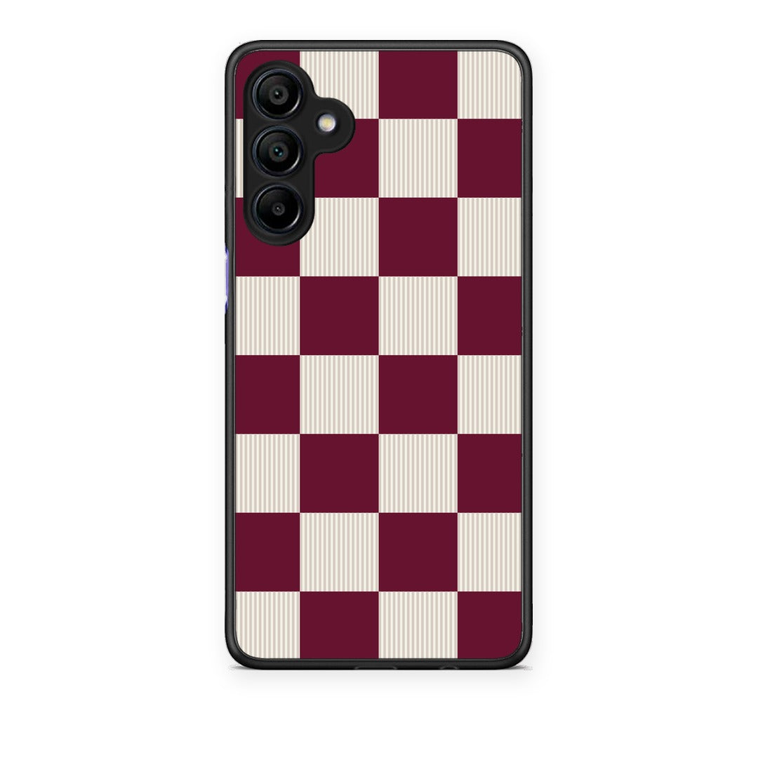 Θήκη Samsung Galaxy A15 4G / 5G Burgundy and Cream Striped Checks από τη Smartfits με σχέδιο στο πίσω μέρος και μαύρο περίβλημα | Samsung Galaxy A15 4G / 5G Burgundy and Cream Striped Checks case with colorful back and black bezels