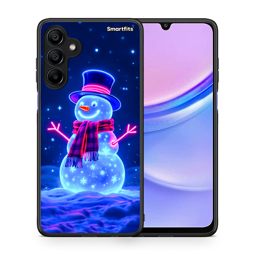 Θήκη Samsung Galaxy A15 4G Christmas Neon Snowman από τη Smartfits με σχέδιο στο πίσω μέρος και μαύρο περίβλημα | Samsung Galaxy A15 4G Christmas Neon Snowman case with colorful back and black bezels