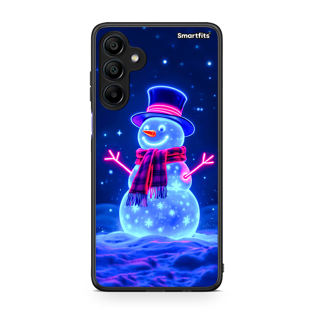 Samsung Galaxy A15 4G Christmas Neon Snowman θήκη από τη Smartfits με σχέδιο στο πίσω μέρος και μαύρο περίβλημα | Smartphone case with colorful back and black bezels by Smartfits