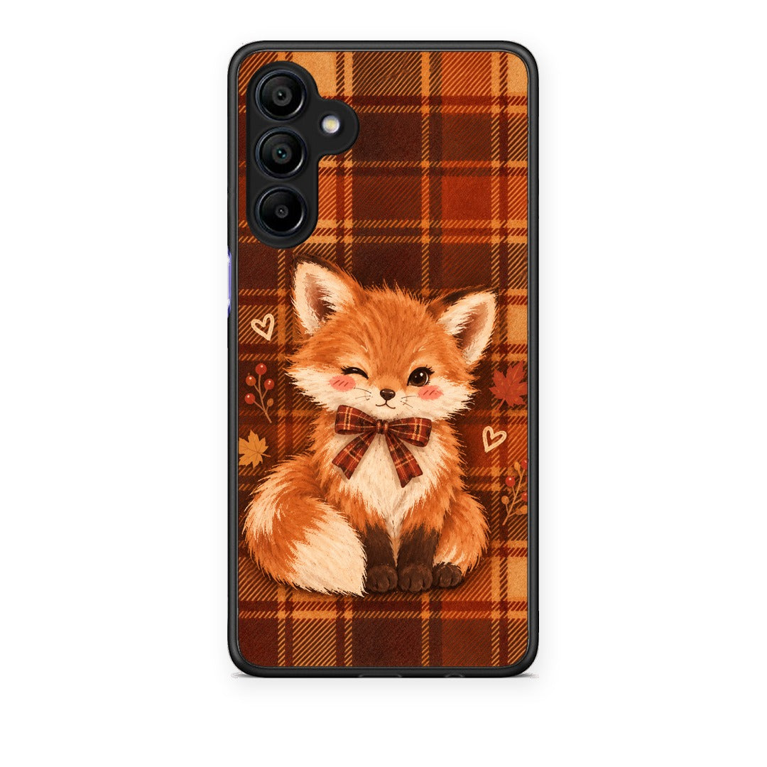 Θήκη Samsung Galaxy A15 4G / 5G Fox on Autumn Tartan από τη Smartfits με σχέδιο στο πίσω μέρος και μαύρο περίβλημα | Samsung Galaxy A15 4G / 5G Fox on Autumn Tartan case with colorful back and black bezels