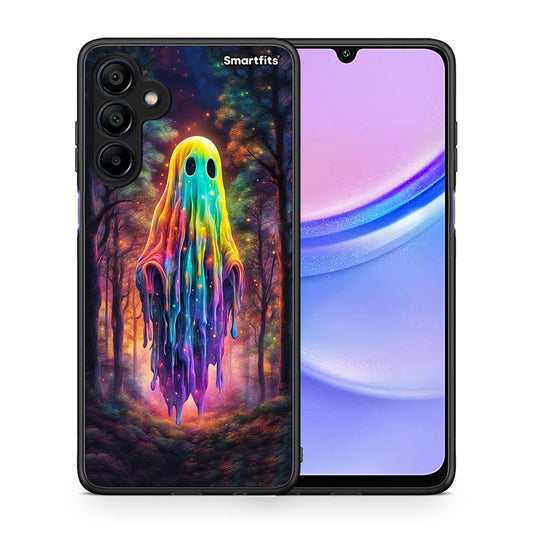 Θήκη Samsung Galaxy A15 4G Halloween Ghost από τη Smartfits με σχέδιο στο πίσω μέρος και μαύρο περίβλημα | Samsung Galaxy A15 4G Halloween Ghost case with colorful back and black bezels