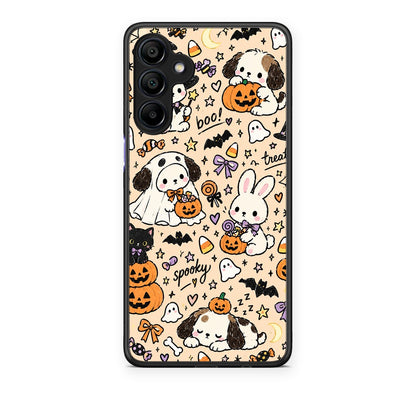 Θήκη Samsung Galaxy A15 4G / 5G Halloween Puppies and Friends on Cream από τη Smartfits με σχέδιο στο πίσω μέρος και μαύρο περίβλημα | Samsung Galaxy A15 4G / 5G Halloween Puppies and Friends on Cream case with colorful back and black bezels