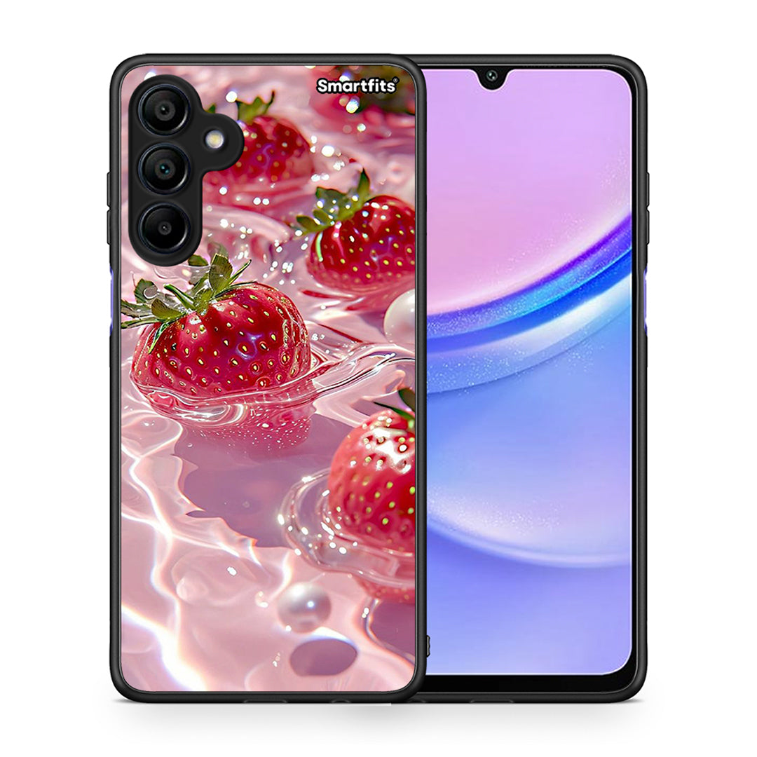 Θήκη Samsung Galaxy A15 4G Juicy Strawberries από τη Smartfits με σχέδιο στο πίσω μέρος και μαύρο περίβλημα | Samsung Galaxy A15 4G Juicy Strawberries case with colorful back and black bezels