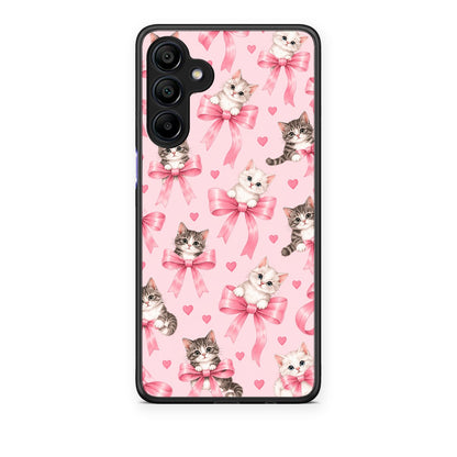 Θήκη Samsung Galaxy A15 4G / 5G Kittens and Pink Bows on Pink από τη Smartfits με σχέδιο στο πίσω μέρος και μαύρο περίβλημα | Samsung Galaxy A15 4G / 5G Kittens and Pink Bows on Pink case with colorful back and black bezels